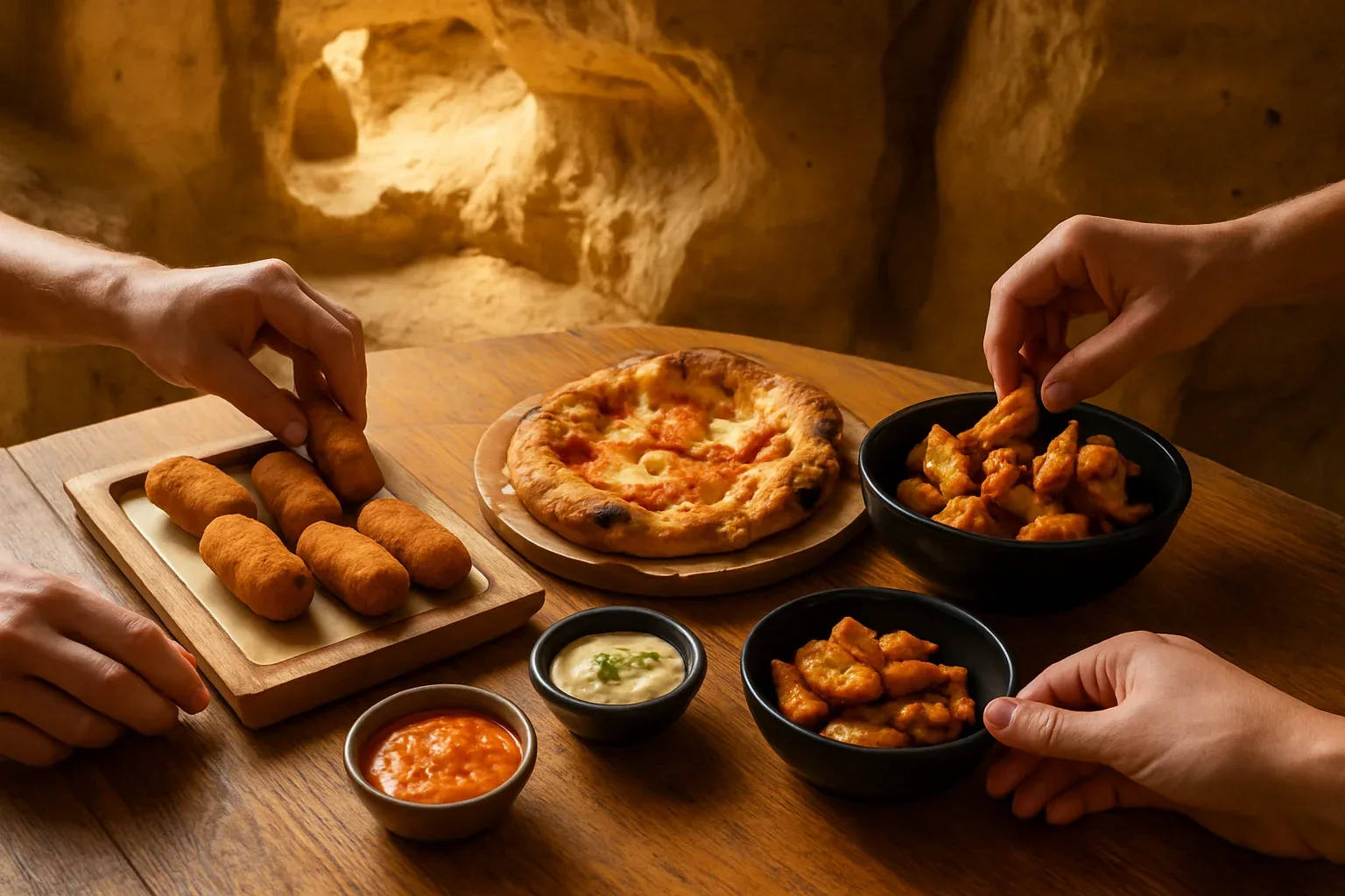 Entrantes italianos para compartir: croquetas, pan de mozzarella y patatas
