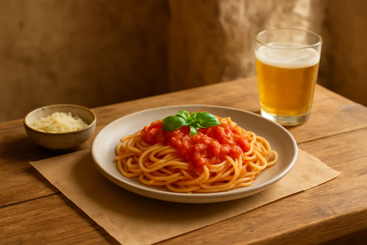 Plato de pasta con salsa de tomate y albahaca, opción sin gluten en Grande Focaccia